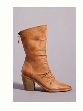 Silent D from Anthropologie Tan Leather Mid-Calf Block Heel Boots